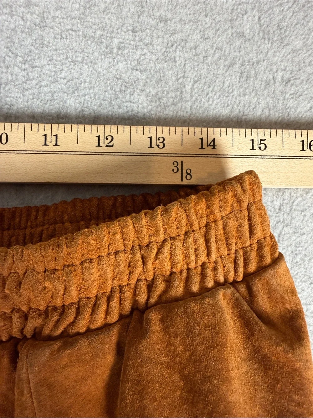 Vintage 100% Suede Leather Rust Brown Skirt Stretch Waist Size 16 Rodeo Cowgirl